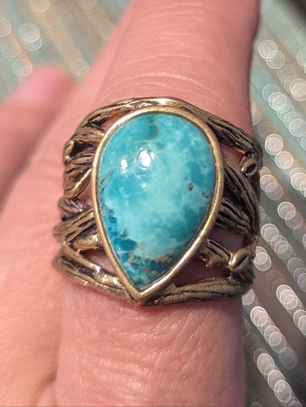 Barse Thailand Turquoise Teardrop Ring 8.5-9, Vintage New